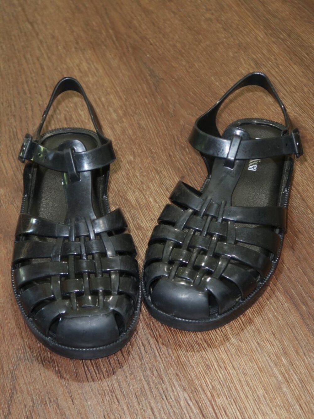 Girls Mini Melissa Solid Black Woven Jelly Strappy Summer Sandals sz 1Y 1 Youth